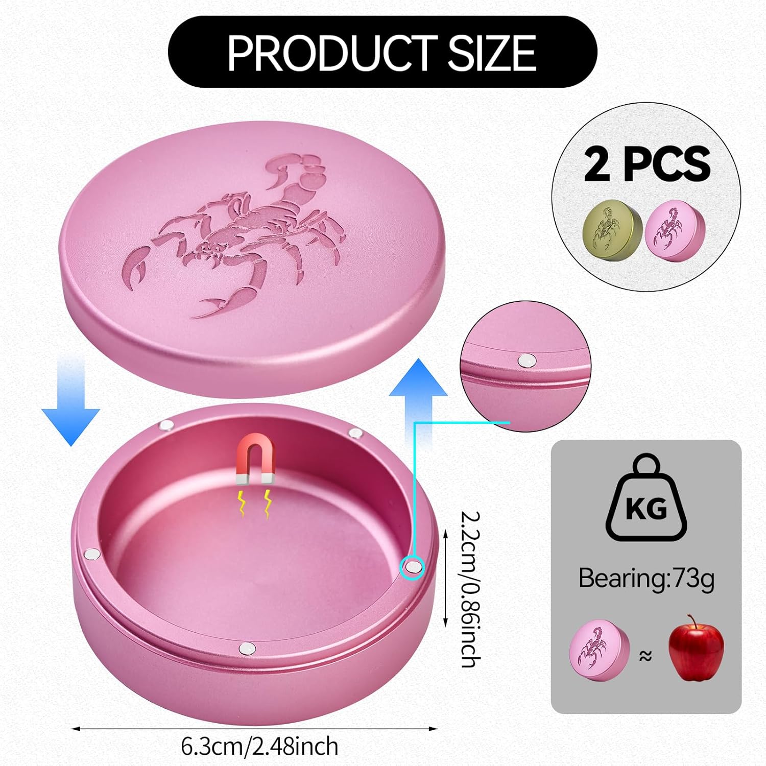 Scorpion Design Storage Box Set, with Cleaning Brush, Magnetic Seal, Aluminum Container, Zyn Metal Can
