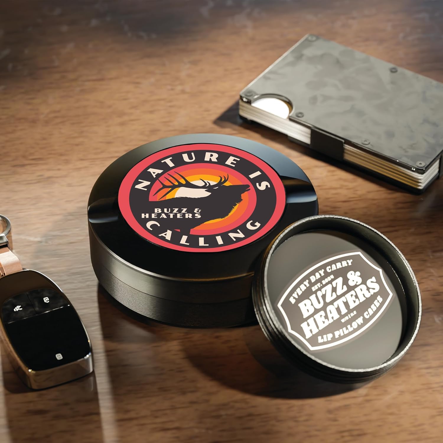 Buzz & Heaters Metal Container for Zyn | Holder | Can | Pouch | Hunting Accessories | Nature is Calling