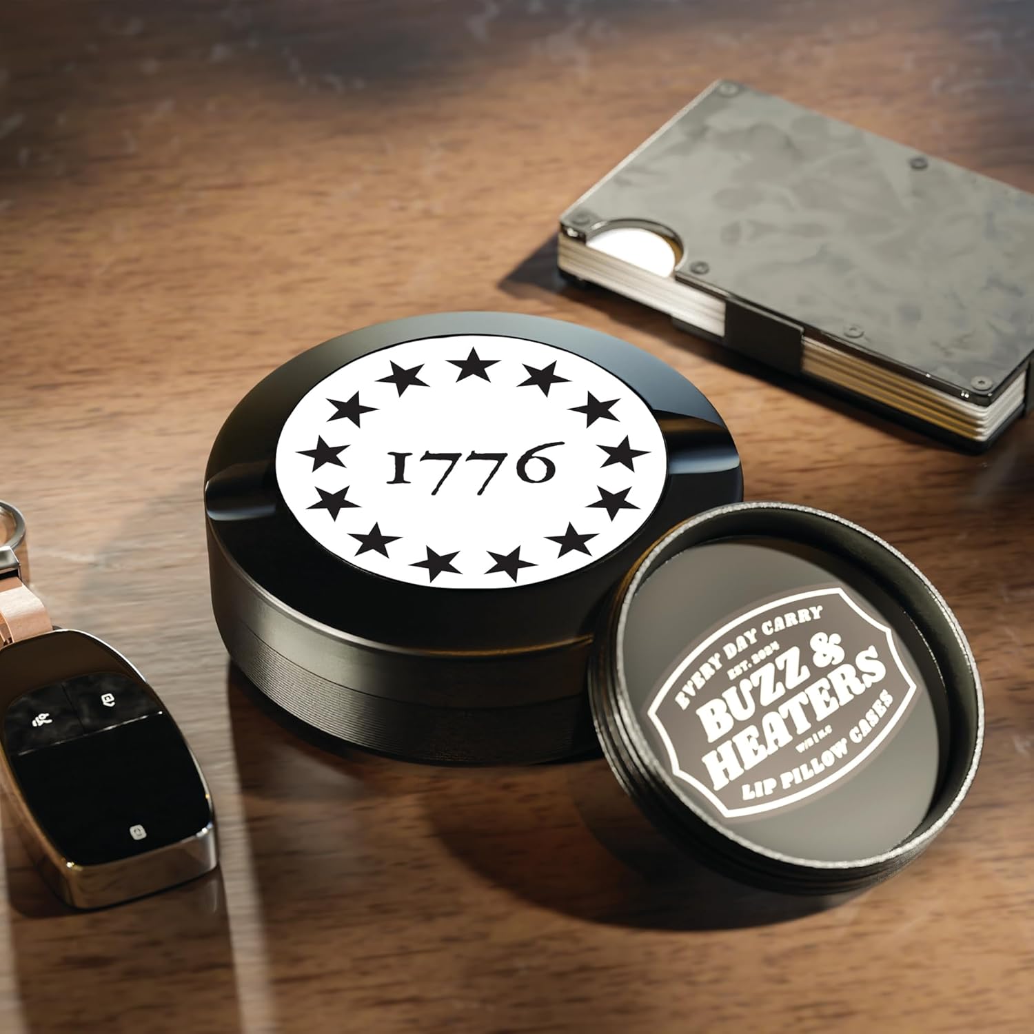 Metal Zyn Container | Metal Zyn Holder | Zyn Metal Can | Metal Container for Zyn Holder | Metal Zyn Pouch Cans | Betsy Ross Stars 1776 | Metal Zyn Pouch | Betsy Ross Stars Black and White